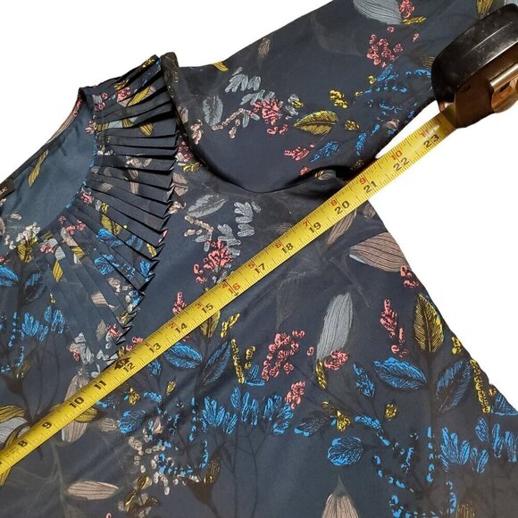 Banana Republic Josephine Asymmetrical‎ Pleated Neckline Floral Blouse Womens M - Picture 7 of 8